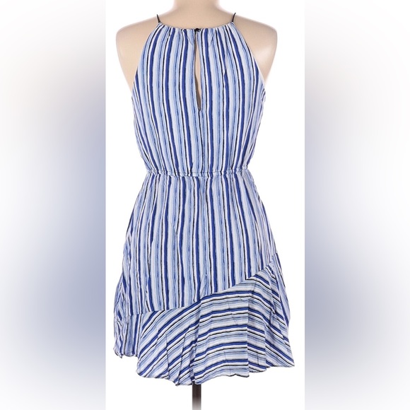 NWT Sequin Hearts, Blue & White Striped Ruffle Fit & Flare Dress Size Small - Picture 9 of 9